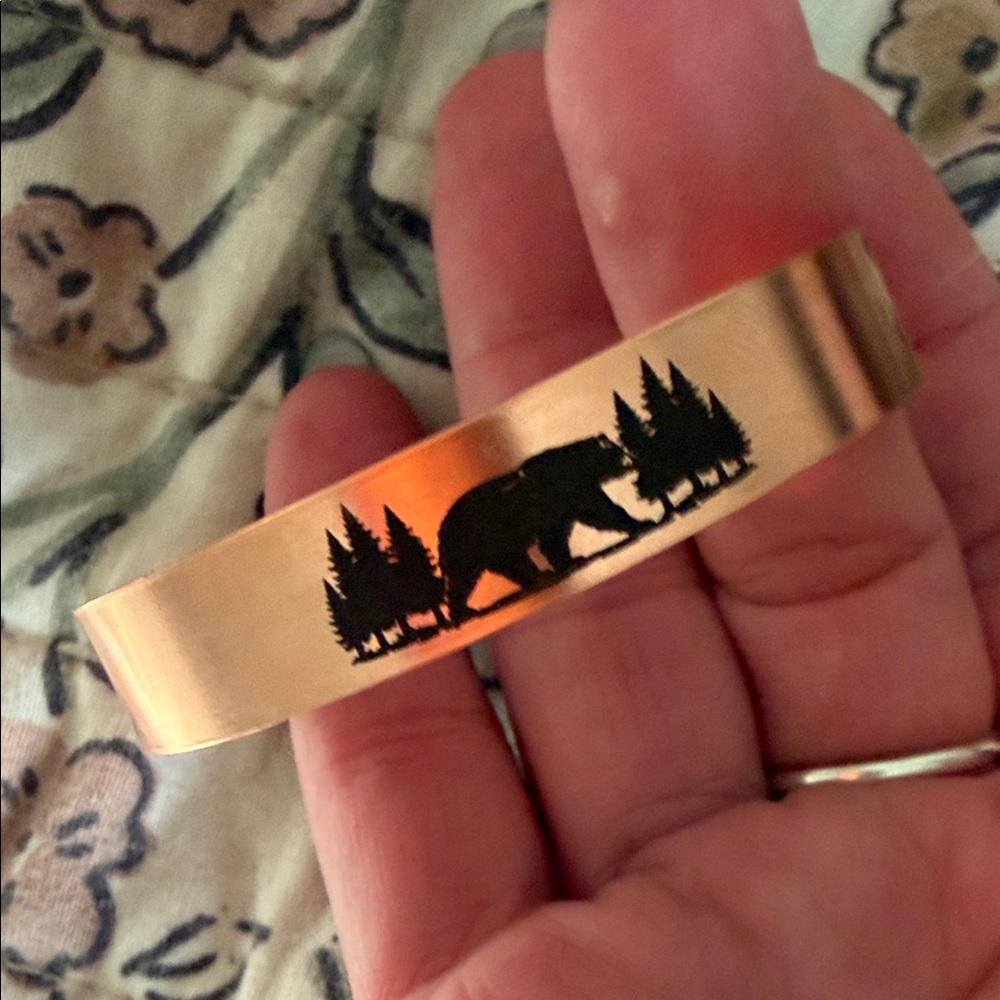 Copper Cuff Bear and Trees Bracelet